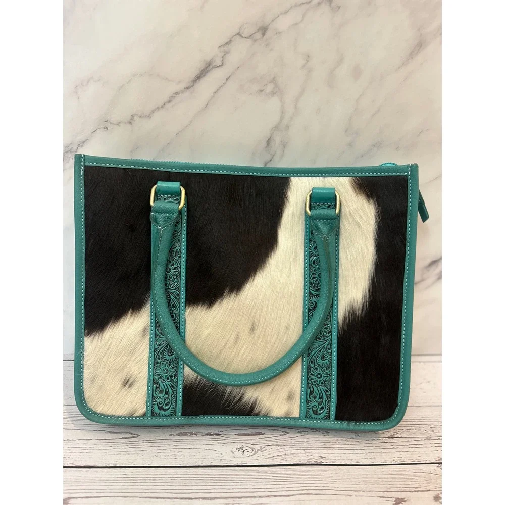 American Bison Teal Leather Cowhide Tooled Western Concealed Carry Purse